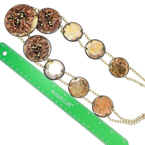 Artisan Brutalist Boho Coin Belt Sculptural Enamel 28-40” Greco Roman Influence - Picture 12 of 13